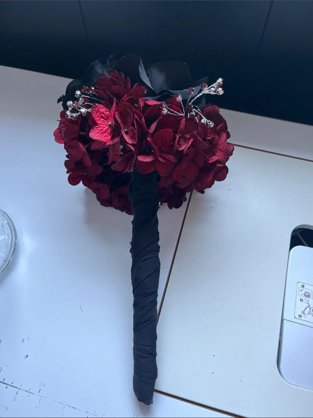 Black & Deep Red Floal Bouquet with Crystal Accents